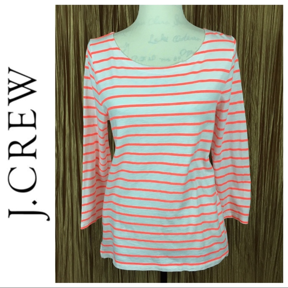 J.Crew 3/4 Sleeve Orange&White Striped Top Size M